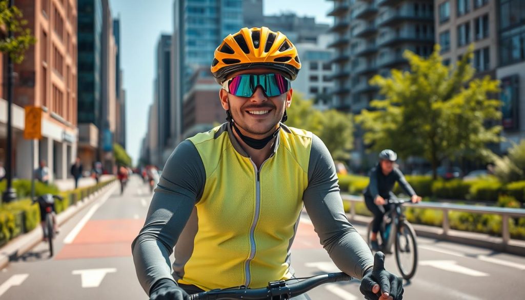 Radfahrer mit Helm und Ausrüstung